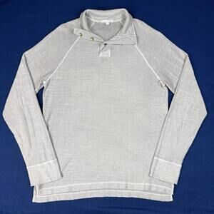 James Perse Standard Pullover Sweatshirt Light Gray Button Collar Made USA Sz 2
